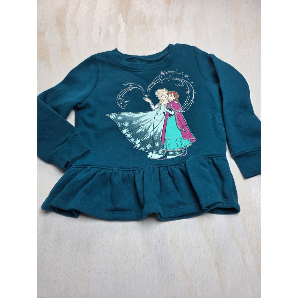 Disney Jumping Beans Frozen Anna Elsa Teal Peplum Sweatshirt Fleece Girls 3T